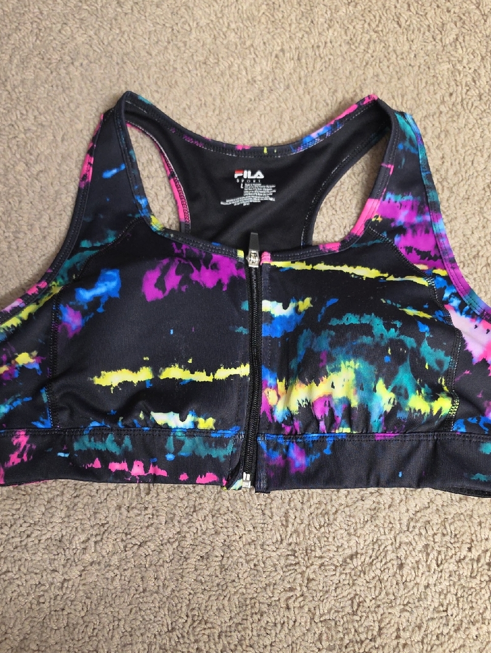 Fila Black Multi-Color Front-Zip Sports Bra